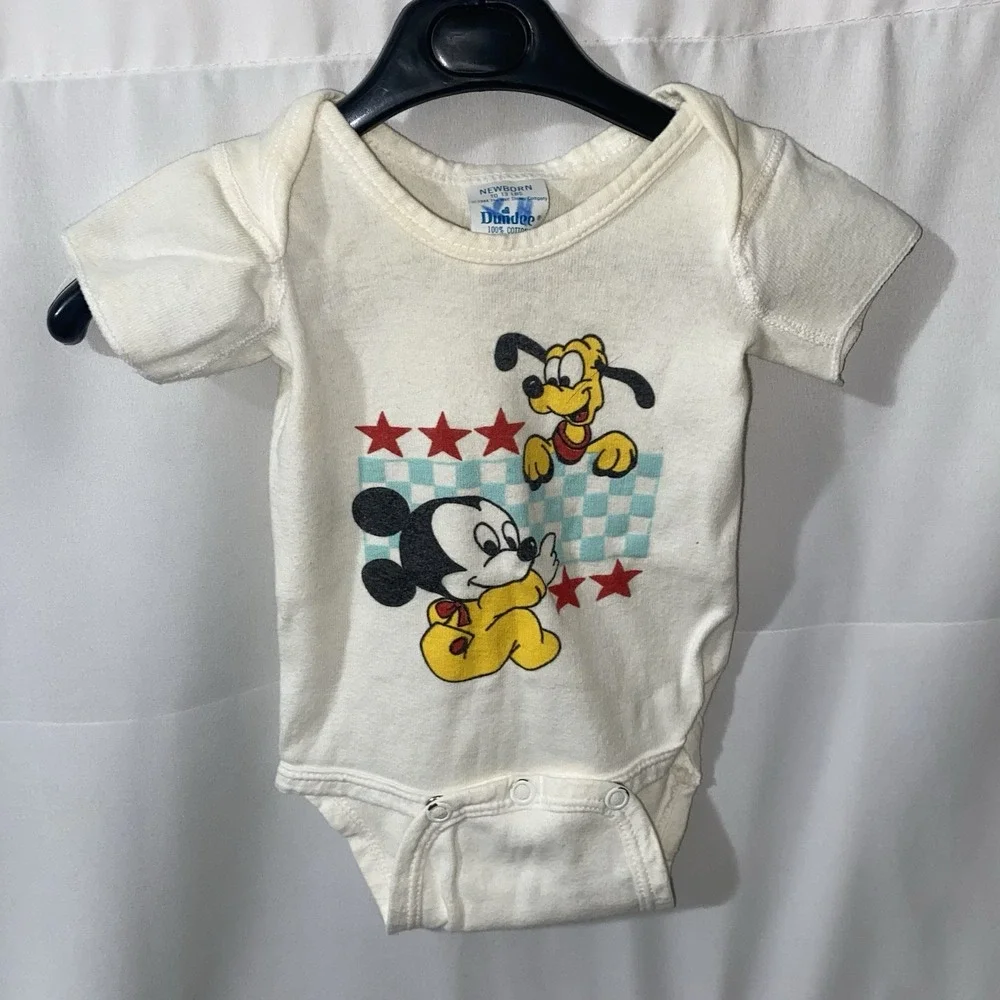 Vintage 80s Disney Baby Mickey Mouse Pluto One Piece Bodysuit Newborn‎ To 13lb